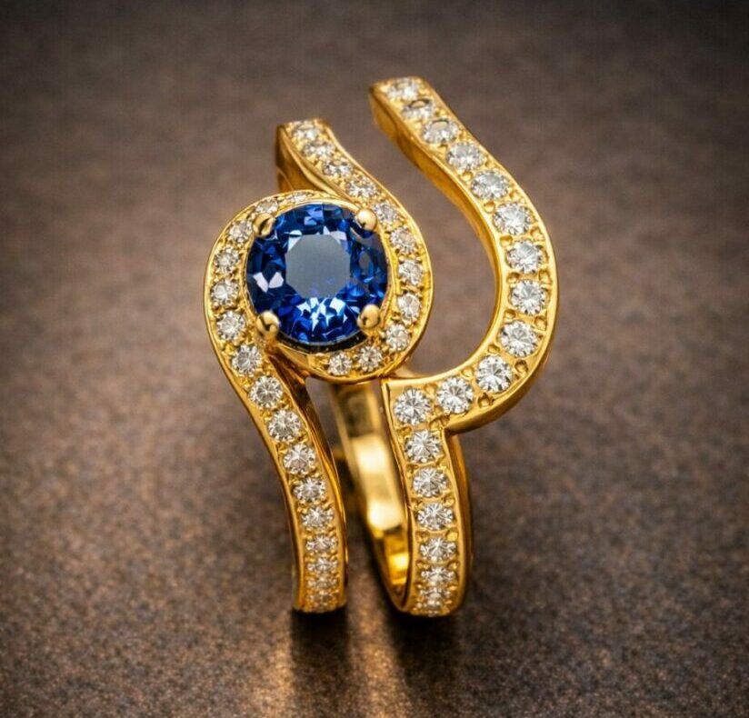 bague or jaune diamants et saphir Vioz – Joaillerie et Bijoux sur Mesure