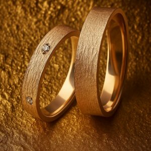 Alliances “Relief Continu” en or rose brut, diamants en ponctuation