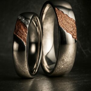 Alliances “Trace Vive” en or gris et or rose brut