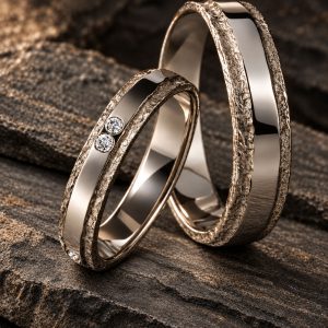 Alliances or gris brut et poli Frontière Brute avec diamants