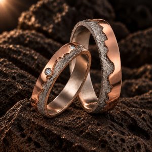 Alliances “Fusion Éternelle” en or rose poli et or blanc destructuré, diamants éclats