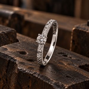 Bague or gris brut et diamant Point d’Éclat Vioz