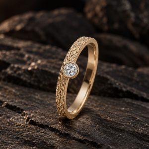 Bague “Éclat Originel” en or jaune brut et diamant serti clos