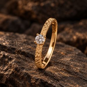 Bague or jaune brut et diamant Cœur Minéral Vioz