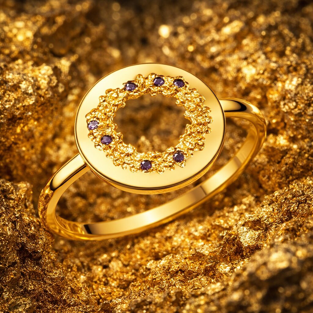 Disque Originel en Or Jaune et Diamants Bruns