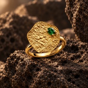 Bague or jaune et tourmaline verte Feuille d’Eau Vioz