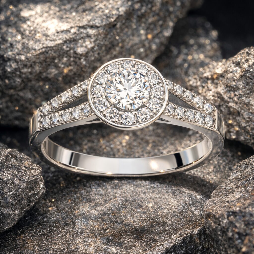 Halo d’Exception en Or Gris et Diamants
