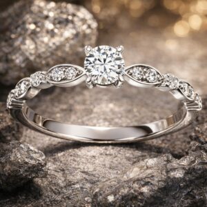 Solitaire Jardin Précieux en Or Blanc et Diamants Sculptés