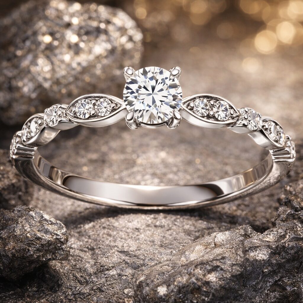 Solitaire Jardin Précieux en Or Blanc et Diamants Sculptés