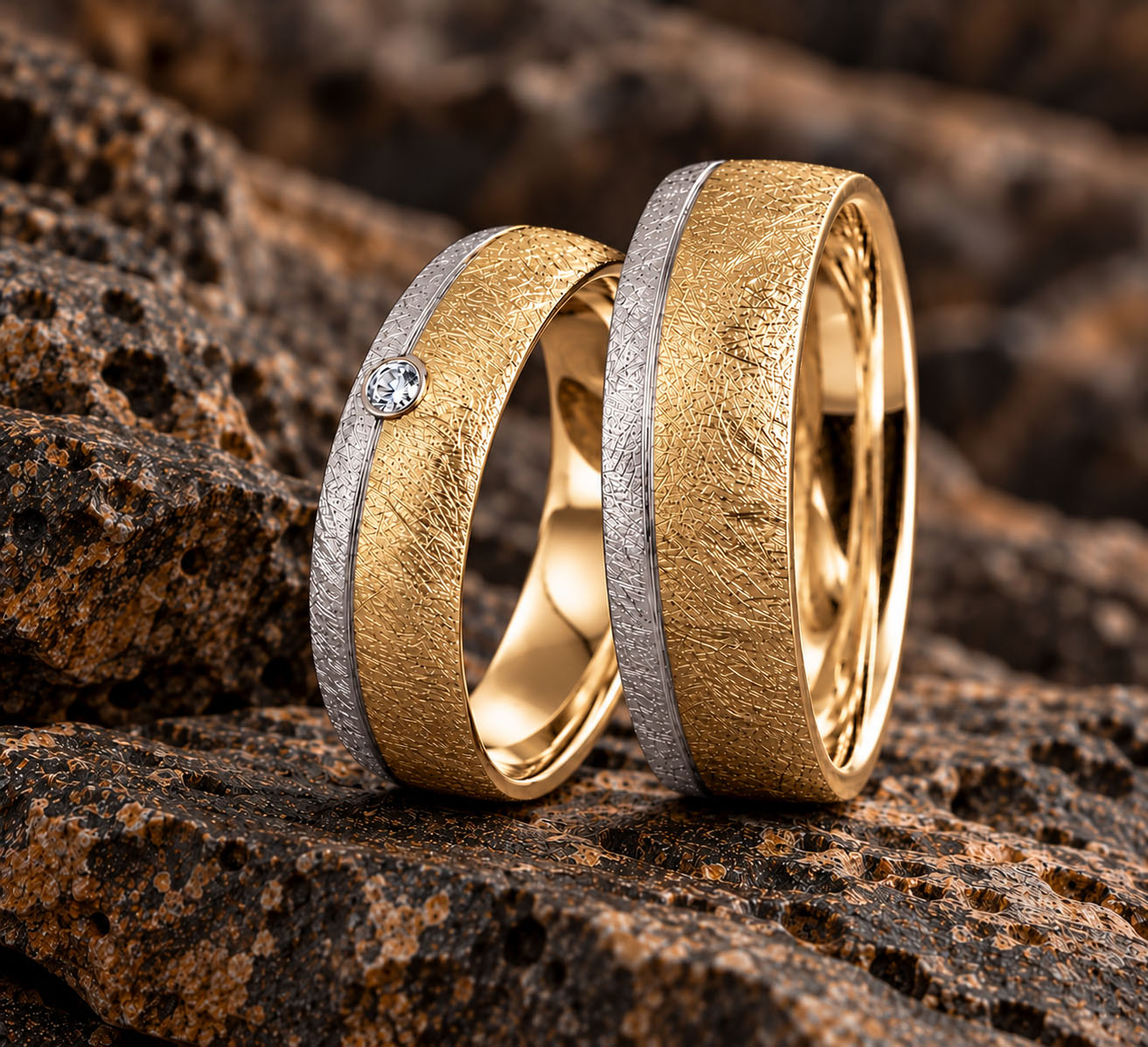 Alliances bicolores or jaune et or gris avec diamant Alliances de mariage bicolores en or jaune et or gris avec diamant