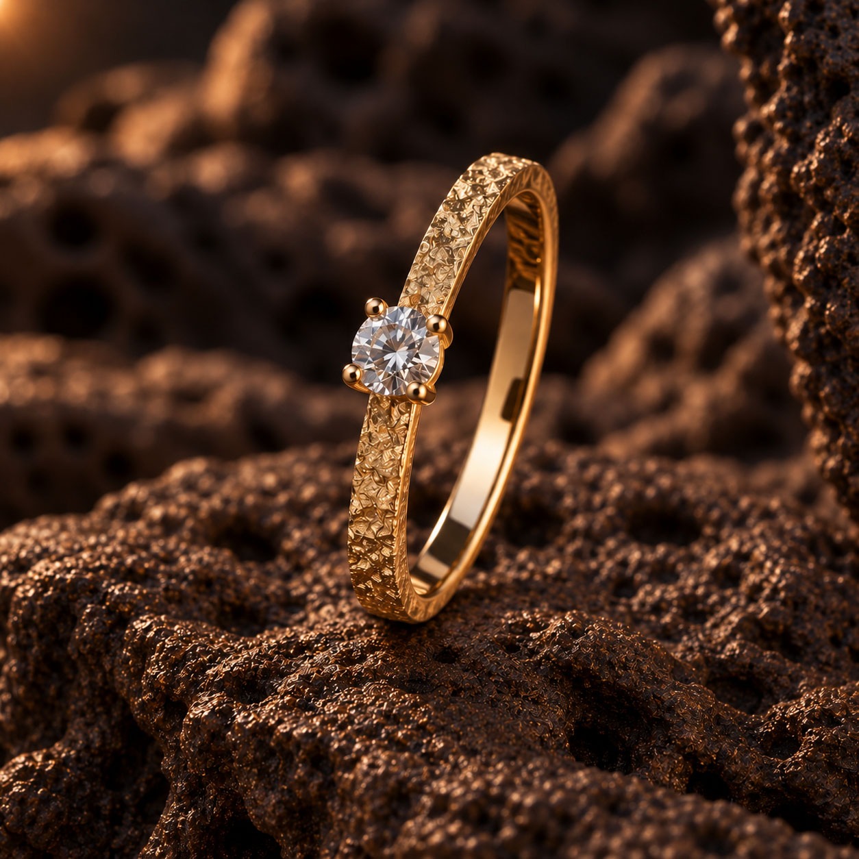 Bague Point Éclat en or jaune brut et diamant façonné par VIOZ à Lyon