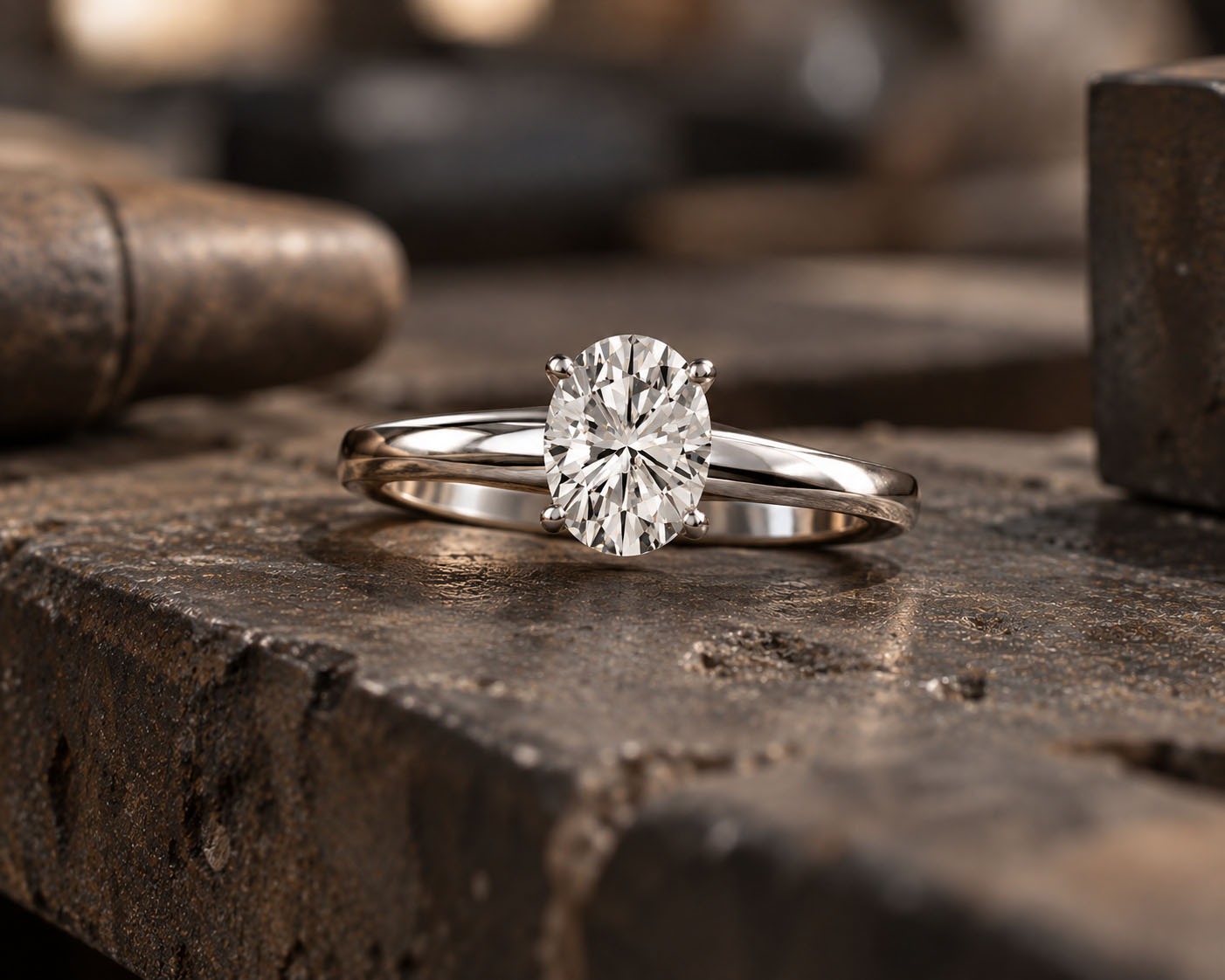 Solitaires diamant central Solitaire diamant ovale serti 4 griffes façonné sur mesure à Lyon VIOZ