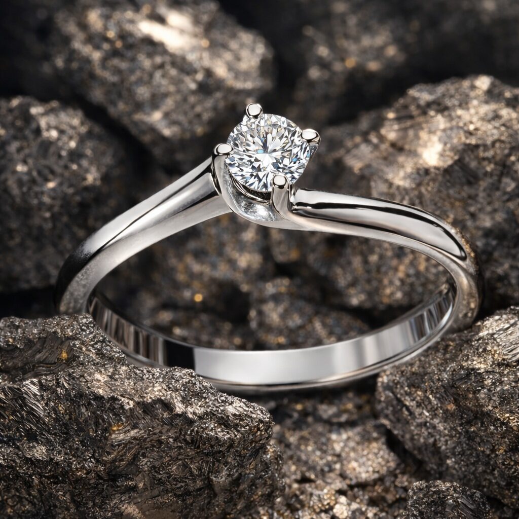 Solitaires diamant central Solitaire Étreinte Torsadée en or gris et diamant VIOZ Lyon