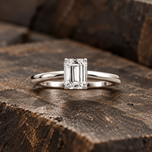 Bague de fiançailles diamant émeraude Perspective en or gris Vioz